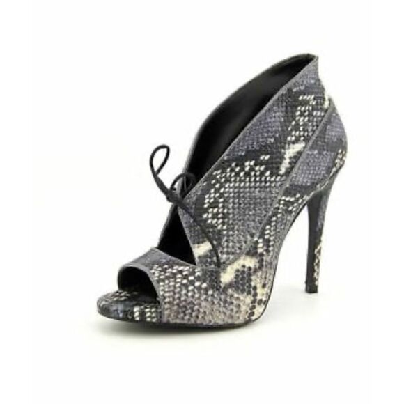 Pour La Victoire Vika Womens Blue Snake Leather Peep Toe Booties Heels Shoes 9 - Picture 1 of 4